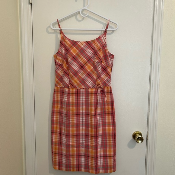 Ann Taylor Dresses & Skirts - 🩷🧡Ann Taylor Plaid Midi Dress in Pink and Orange size 8 Like New